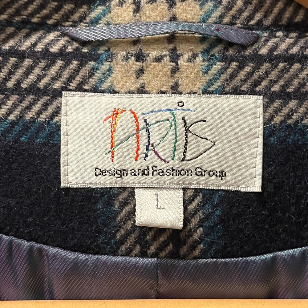 Artis Navy and Cream Plaid Pea Coat - Picture 4 of 5